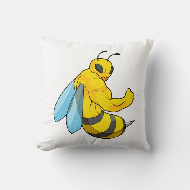 Bee as Bodybuilder Throw Pillow (Front)