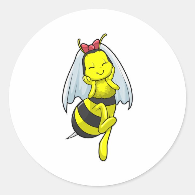 Bee as Bride at Wedding with Veil Classic Round Sticker (Front)