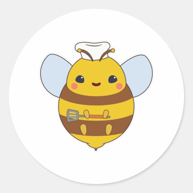 Bee as Cook with Chef's hat & Spatula Classic Round Sticker (Front)