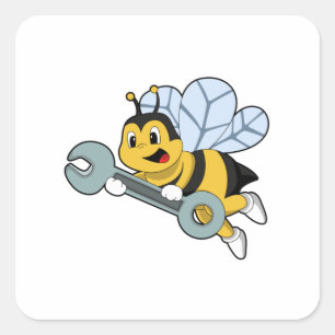 Bee as Mechanic with Wrench Square Sticker