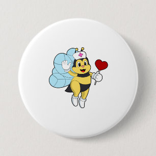 Bee as Nurse with Heart.PNG 3 Inch Round Button