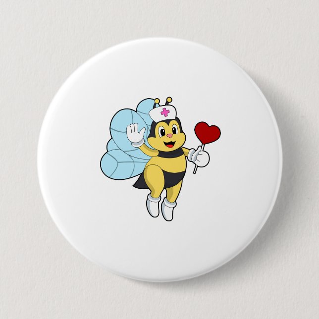 Bee as Nurse with Heart.PNG 3 Inch Round Button (Front)