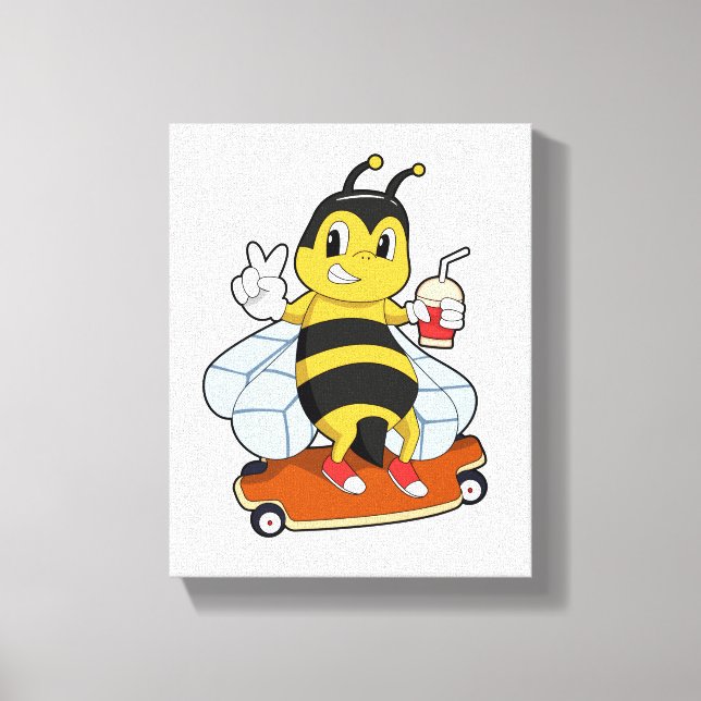 Bee as Skater with Skateboard Canvas Print (Front)