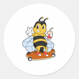 Bee as Skater with Skateboard Classic Round Sticker
