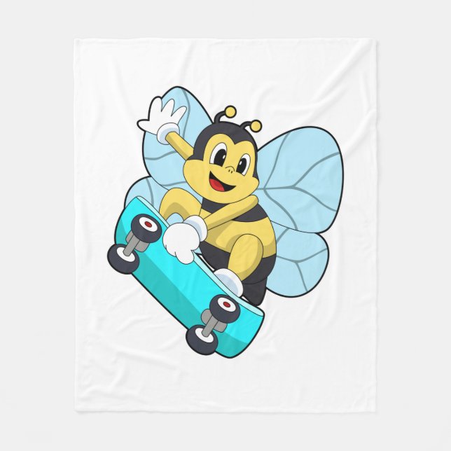 Bee as Skater with Skateboard Fleece Blanket (Front)
