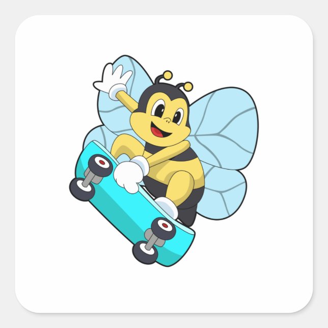 Bee as Skater with Skateboard Square Sticker (Front)