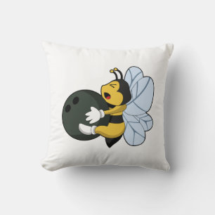 Bee at Bowling with Bowling ball Throw Pillow