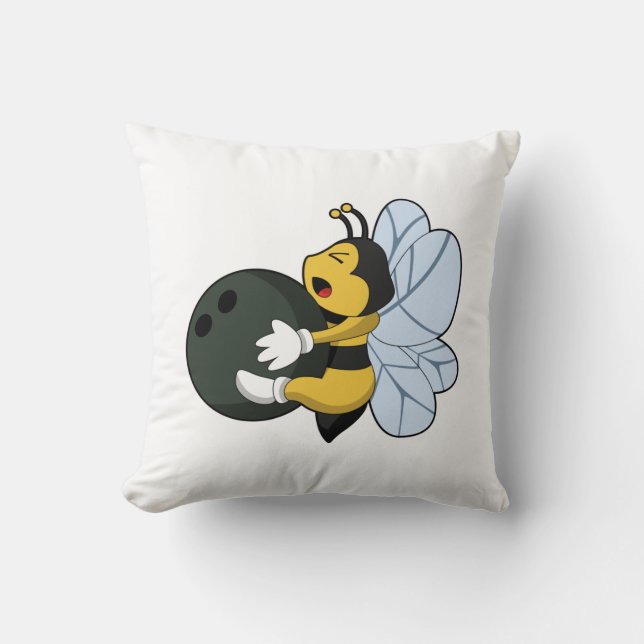 Bee at Bowling with Bowling ball Throw Pillow (Front)