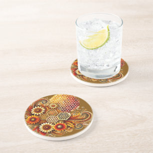 Bee-autiful Coaster Honeycomb and Floral Design
