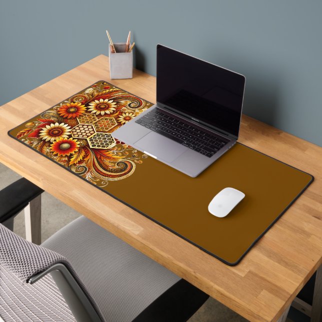 Bee-autiful Desk Mat | Honeycomb and Floral Design (Office 2)