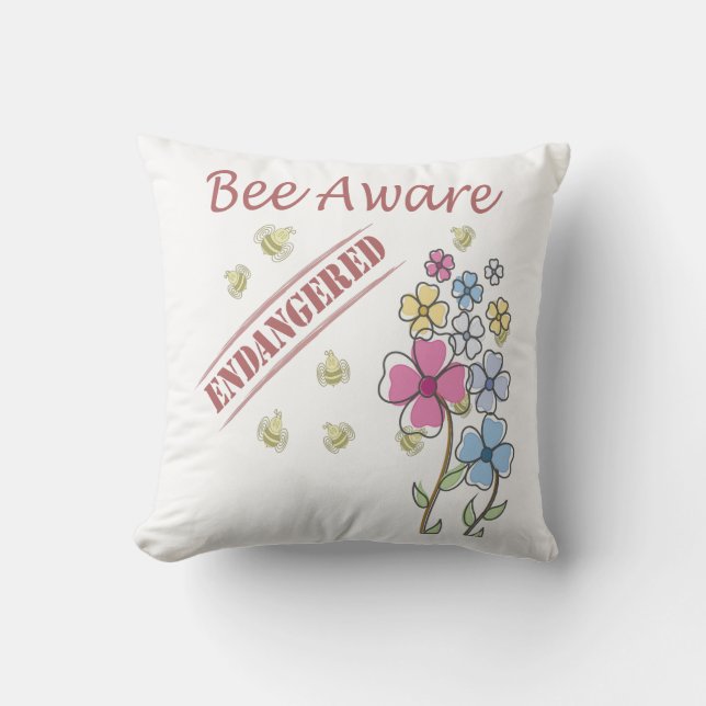 Bee Aware - Save the Bees Throw Pillow (Front)