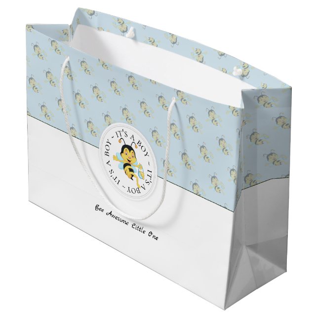 Bee Awesome Baby Boy | Personalized Monogram Large Gift Bag (Back Angled)