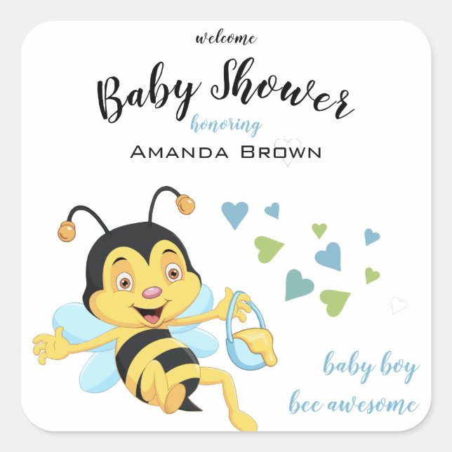 Bee Awesome Baby Boy Shower | Square Sticker (Front)