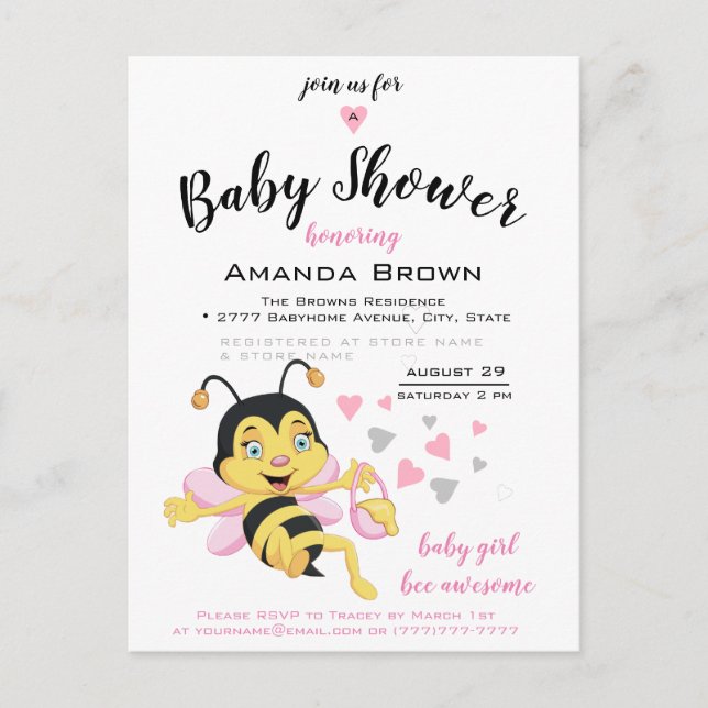 Bee Awesome Baby Girl Shower Invitation | (Devant)