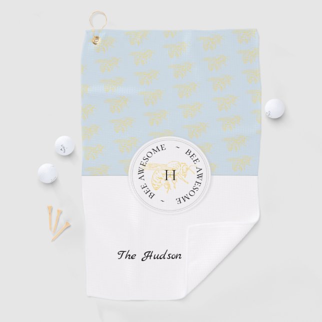 Bee Awesome Golden Bee Personalized Monogram Golf Towel (InSitu)