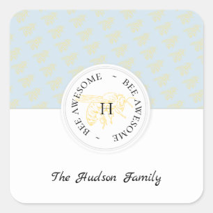 Bee Awesome Golden Bee Personalized Monogram Square Sticker