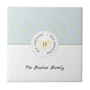 Bee Awesome Golden Bee Personalized Monogram Tile