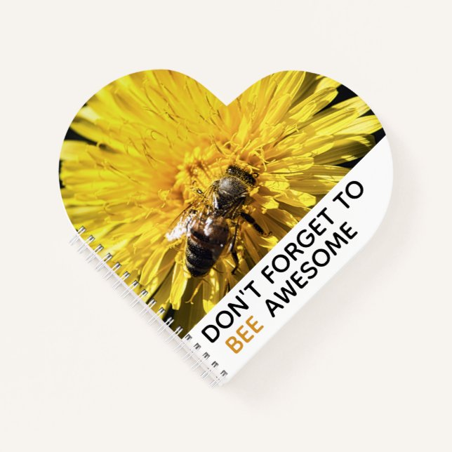 Bee awesome inspirational bee on yellow dandelion notebook (Front)