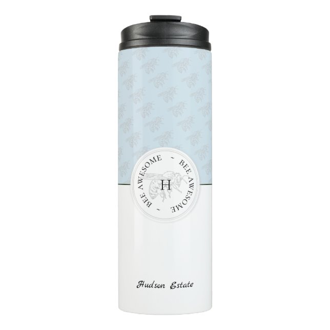 Bee Awesome Silver Bee Personalized Monogram Thermal Tumbler (Front)