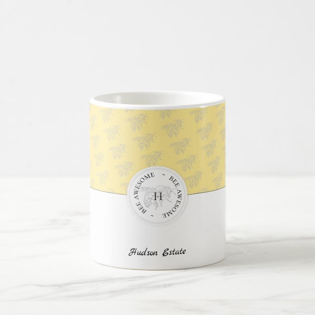 Bee Awesome Silver Honey Bee Personalized Monogram Coffee Mug (Center)