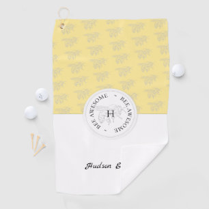 Bee Awesome Silver Honey Bee Personalized Monogram Golf Towel