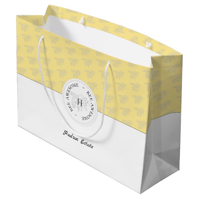 Bee Awesome Silver Honey Bee Personalized Monogram Large Gift Bag (Back Angled)