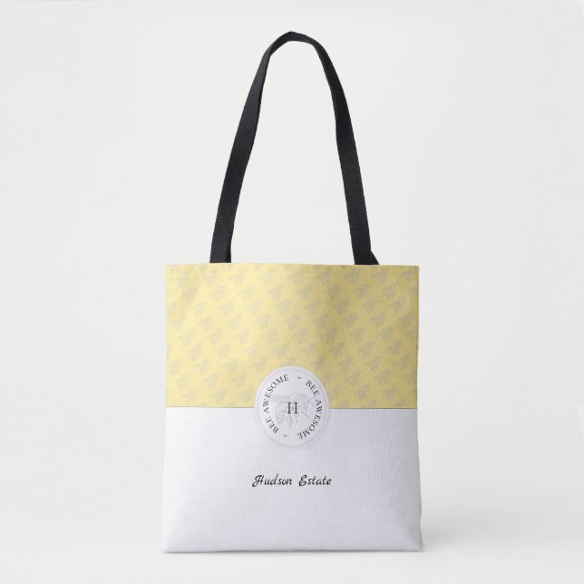 Bee Awesome Silver Honey Bee Personalized Monogram Tote Bag (Front)