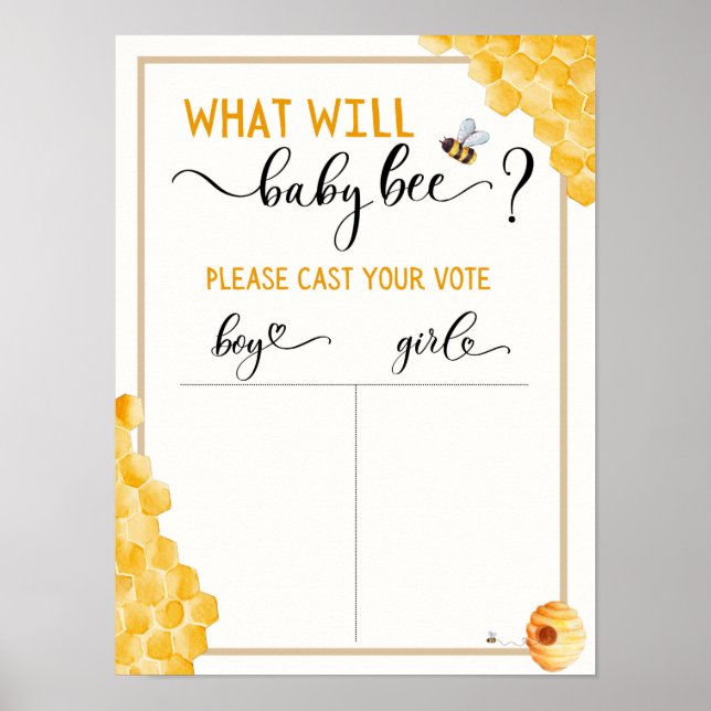 Bee Baby Gender Reveal Voting Poster (Front)