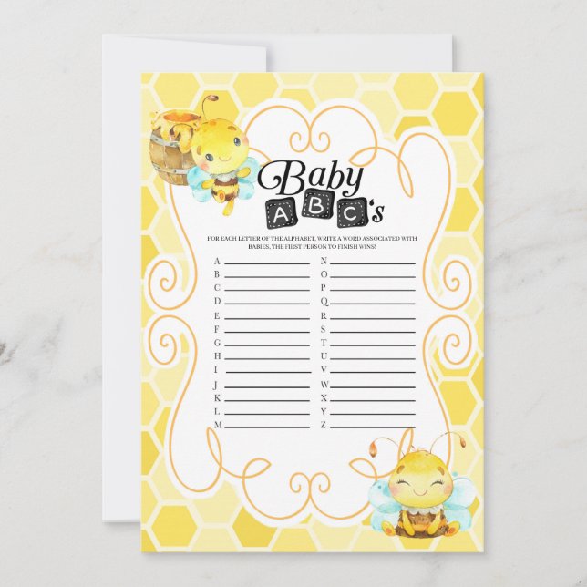 Bee Baby Shower Baby ABC's Game Invitation (Front)