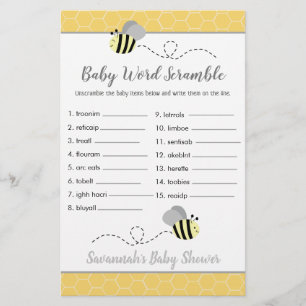 Bee Baby Shower Baby Word Scramble Game