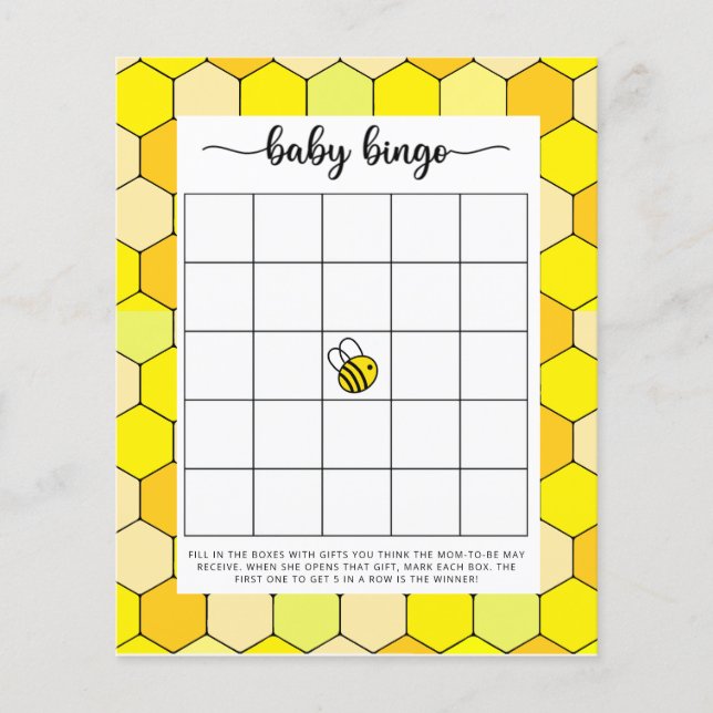 Bee Baby shower bingo game (Front)