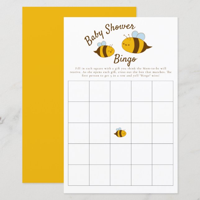 Bee Baby Shower Bingo Party Game Cute (Front/Back)