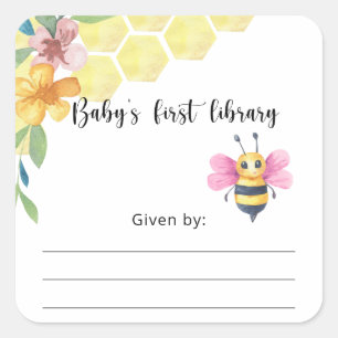 Bee Baby Shower bookplate, books for baby Square Sticker