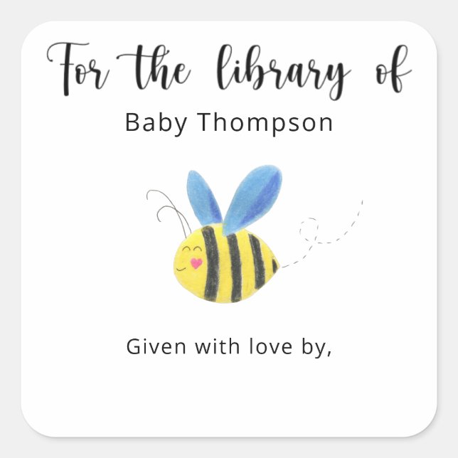Bee - Baby Shower bookplate, books for baby Square Sticker (Front)