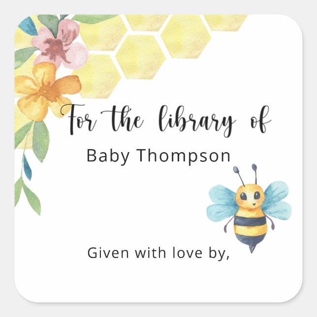 Bee - Baby Shower bookplate, books for baby Square Sticker (Front)