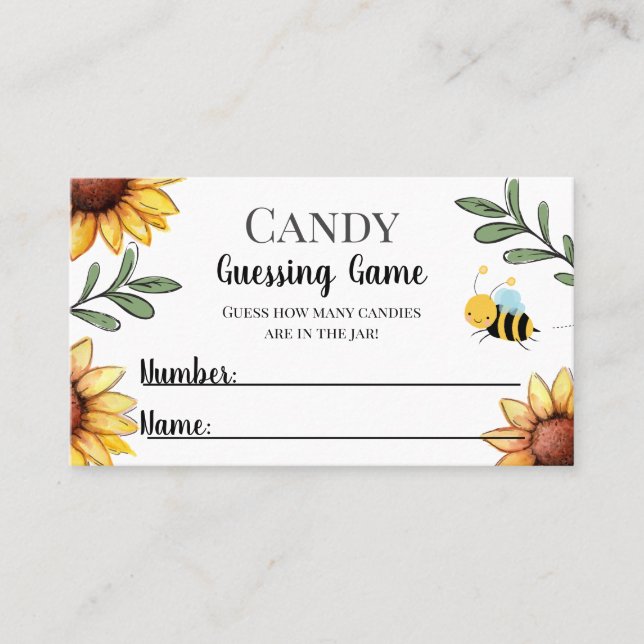 Bee Baby Shower Candy Guessing Game Business Card (Front)