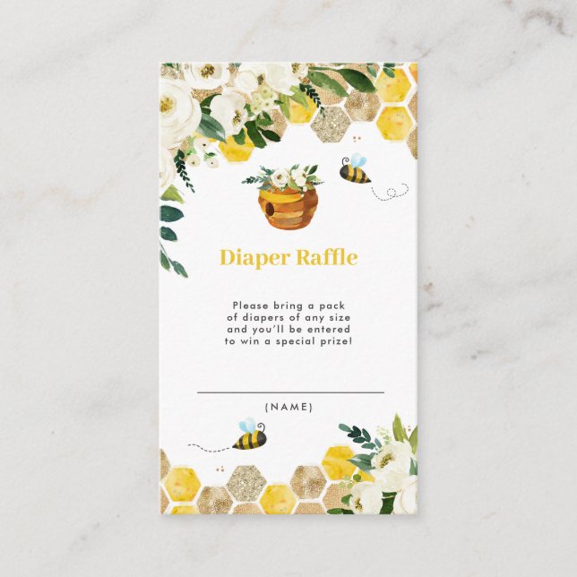 Bee Baby Shower Diaper Raffle Enclosure Card (Front)
