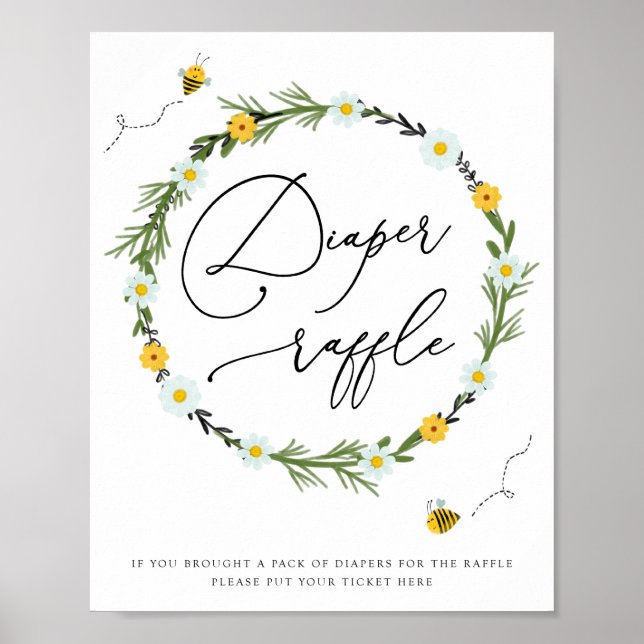 Bee Baby Shower Diaper Raffle Sign (Front)