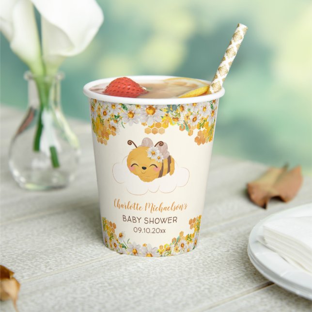 Bee Baby Shower Floral Honeycomb Paper Cups (Insitu)