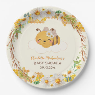 Bee Baby Shower Floral Honeycomb Paper Plate