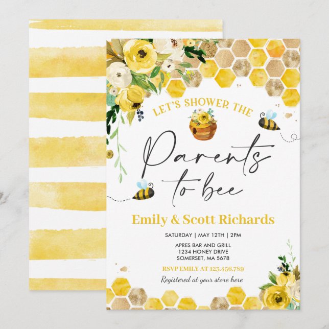 Bee Baby Shower Gender Neutral Parents To Bee Baby Invitation (Front/Back)