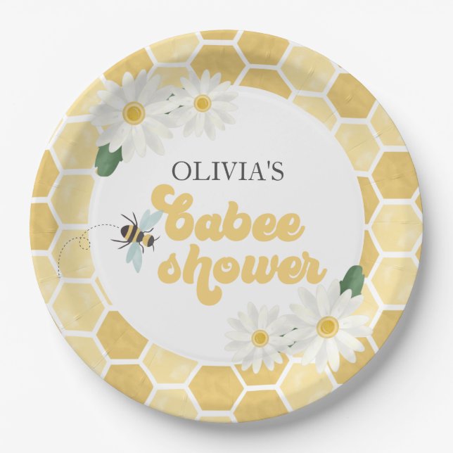 Bee Baby Shower honeycomb and daisies Paper Plate (Front)