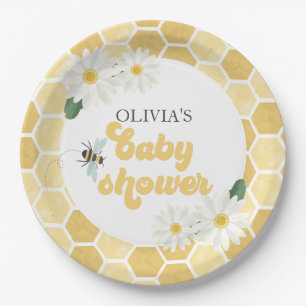 Bee Baby Shower honeycomb and daisies Paper Plate