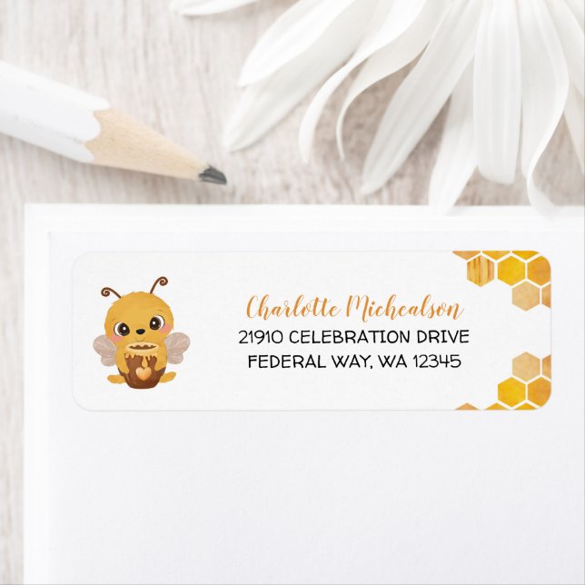 Bee Baby Shower Honeycombs Neutral Return Address (Insitu)