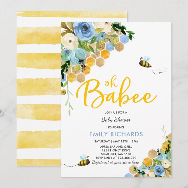 Bee Baby Shower Invitation Floral Babee Shower (Front/Back)