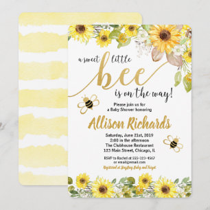 Bee baby shower invitation girl yellow bumblebee