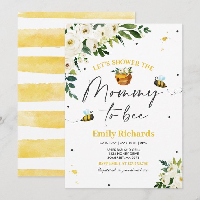 Bee Baby Shower Invitation Yellow Mommy To Bee (Front/Back)