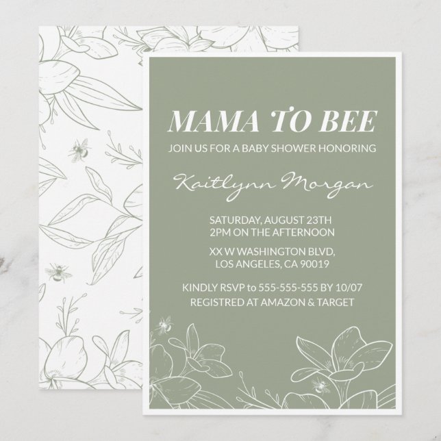 Bee baby shower invitations Elegant Floral (Front/Back)