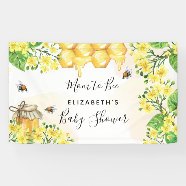 Bee Baby Shower mom to bee yellow florals Banner (Horizontal)