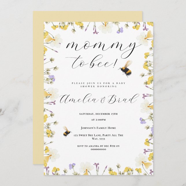 Bee Baby Shower Mommy to Bee As Sweet As Can Bee Invitation (Front/Back)